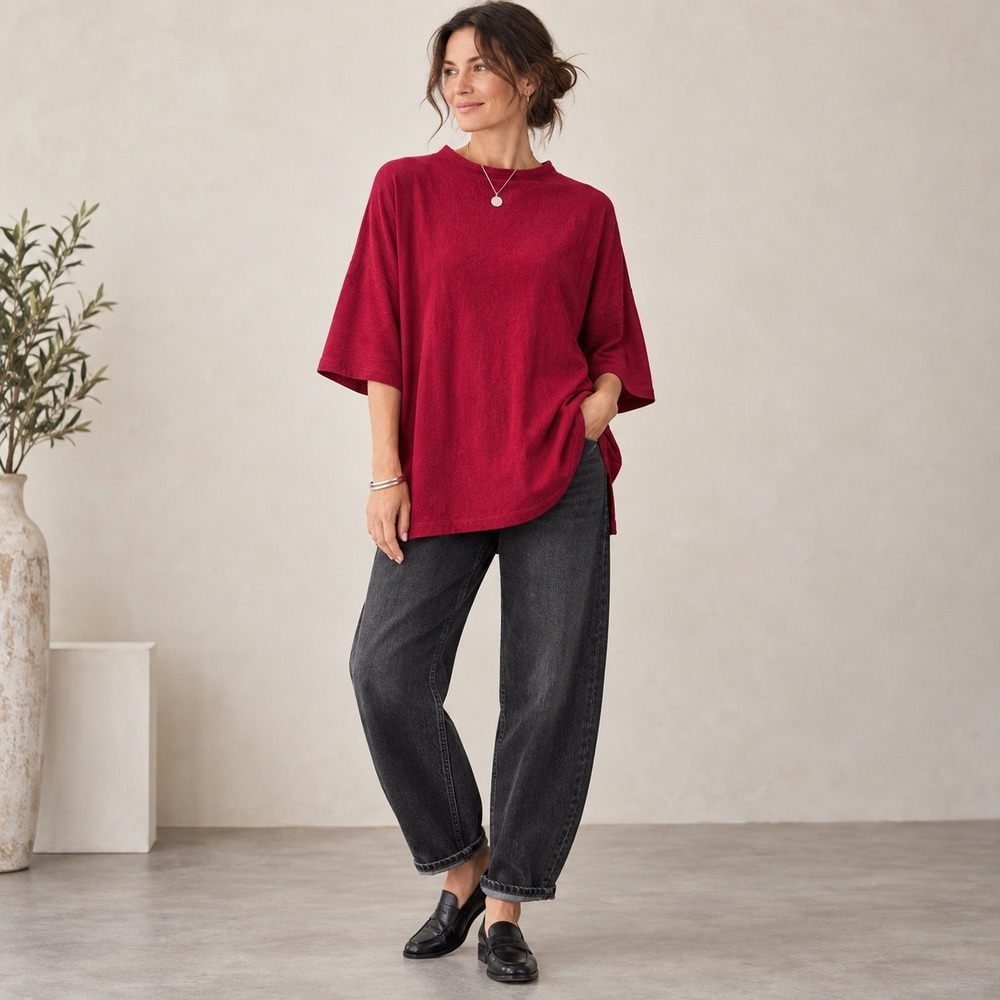Bryn Walker Tunic Top Womens XS Oversized Mock Neck Dolman Sleeve Lagenlook USA